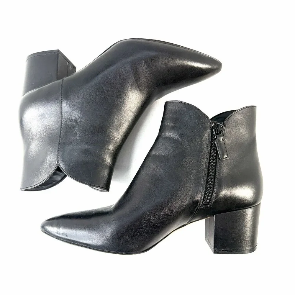Cole Haan Elyse W14979-001 Boots Women's US 10B Black Leather Block Heel